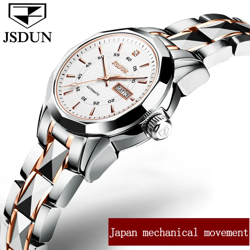 

JSDUN Luxury Women Automatic Mechanical Wristwatches Stainless Steel Band Men's Watch Waterproof Ladies Watch Relogio feminino