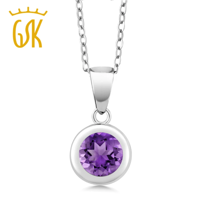 1.10 Ct Round Purple Amethyst 925 Sterling Silver Pendant With Chain Fashion Sterling-silver Necklace For Women Fine Jewelry 18 | Украшения