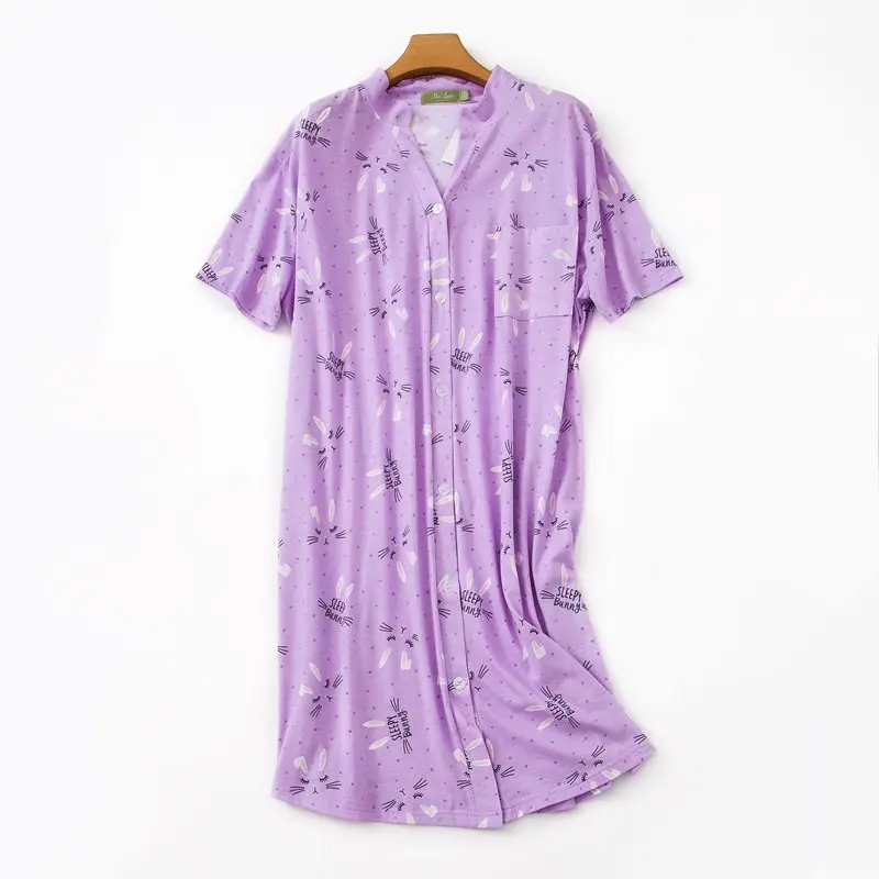 Женская Повседневная Ночная рубашка из 100% хлопка с коротким рукавом и v образным