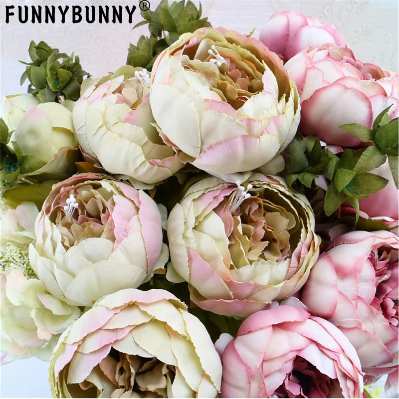Fake Flowers Vintage Artificial Peony Silk Wedding Home Decoration Pack of 1 (champagne) | Дом и сад