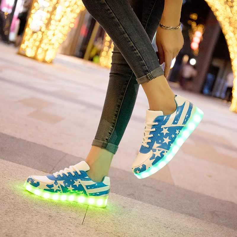 FDH105 Light blue EUR 30-44 детские кроссовки светящаяся Мода USB перезаряжаемая обувь со светодиодной подсветкой для детей, светящиеся кроссовки для мальчиков и девочек - Цвет: FDH105 Light blue