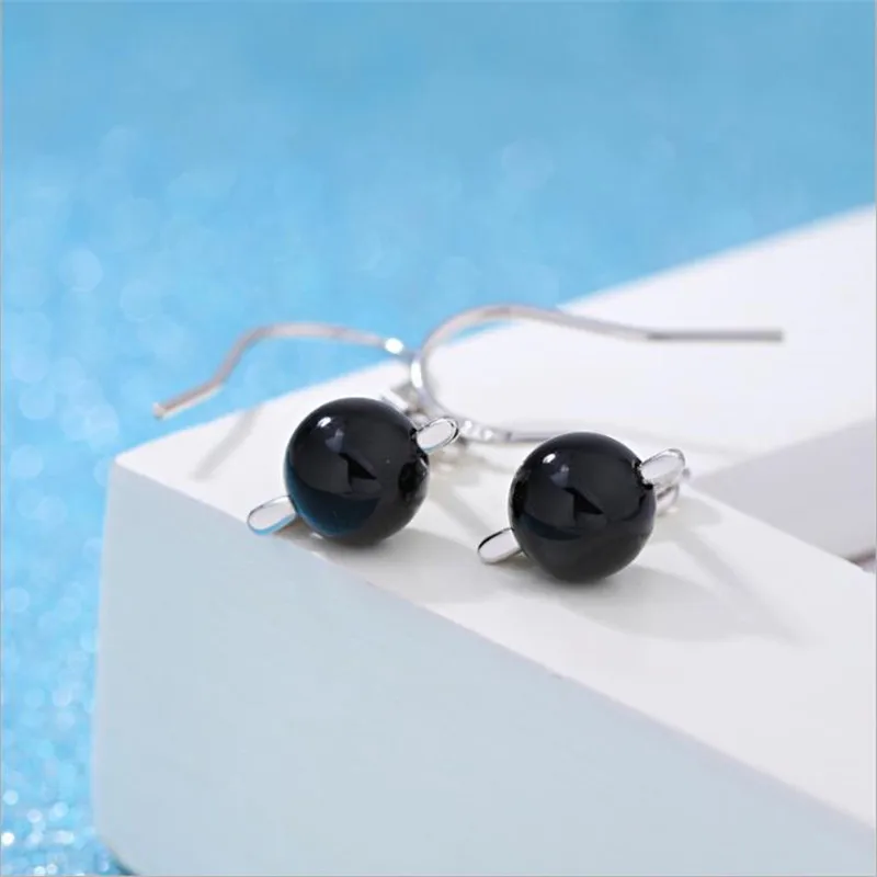 Серьги женские из серебра 925 пробы с черными кристаллами | Украшения и аксессуары