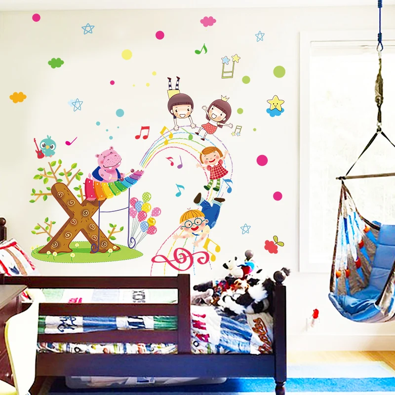[Fundecoration] цветные наклейки на стену в горошек с музыкальными нотами мультяшными