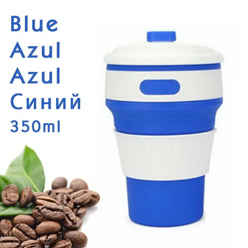 blue 350ML 350ml collapsible coffee silicone cup with Lid folding water tea cup reusable travel Drinkware BPA free eco friendly make health - Цвет: blue 350ML