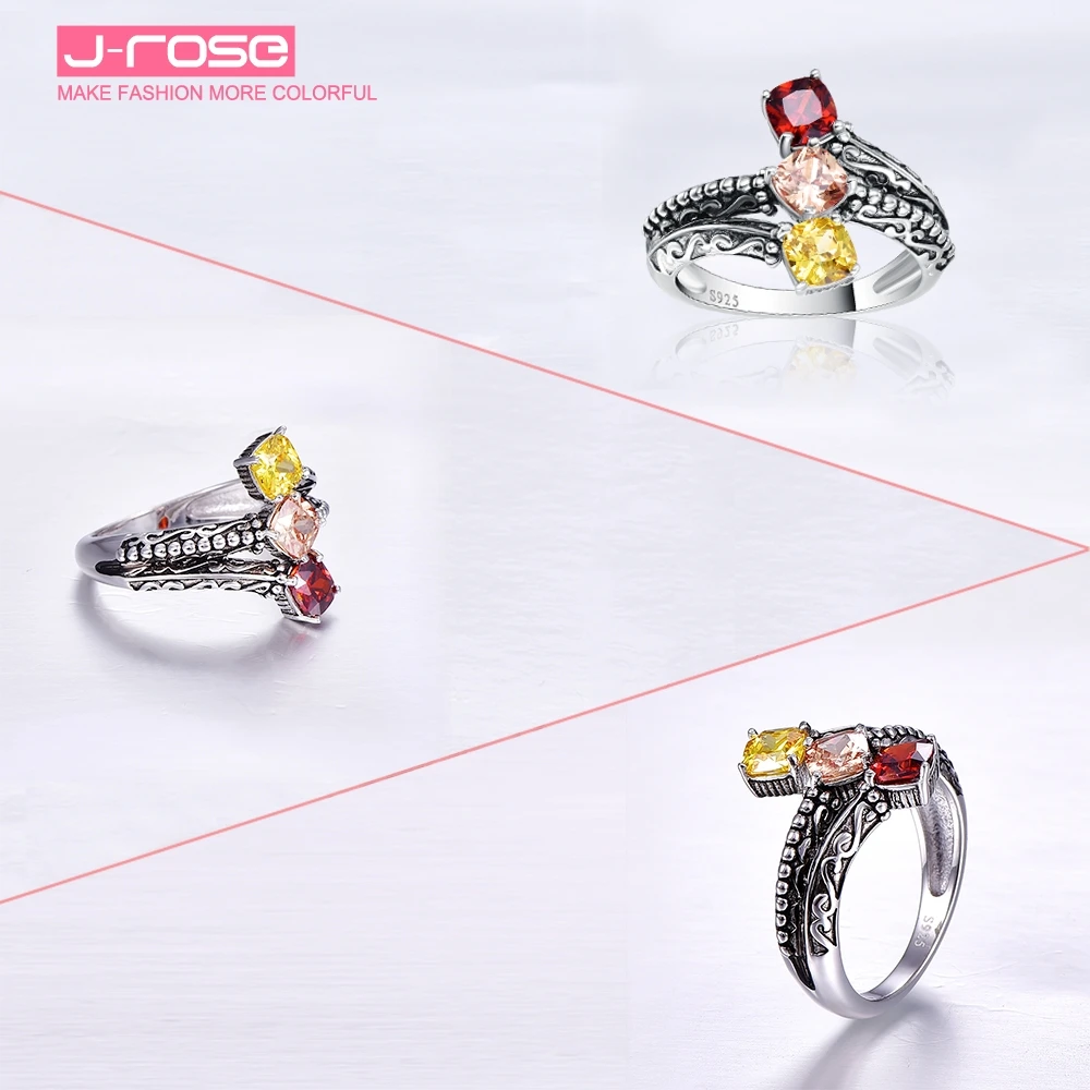 Женское вечернее кольцо Jrose 5*5 мм из 3 камней Morganite &amp Гранат 100% Серебро 925 пробы