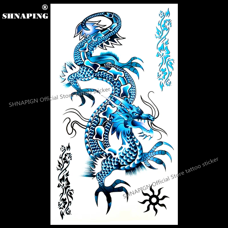 SHNAPIGN временная татуировка с синим китайским драконом боди арт тату наклейки на