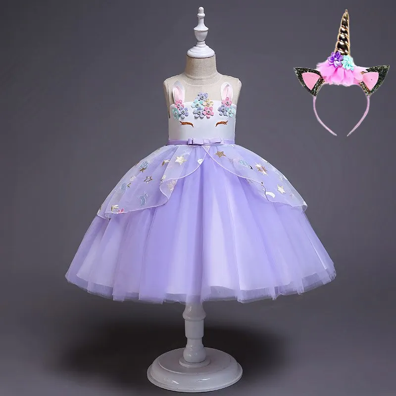 Unicorn Dress L Set VOGUEON/платье-пачка с единорогом для маленьких девочек; Летние Элегантные вечерние платья без рукавов; детское нарядное платье с единорогом; костюм на день рождения - Цвет: Unicorn Dress L Set