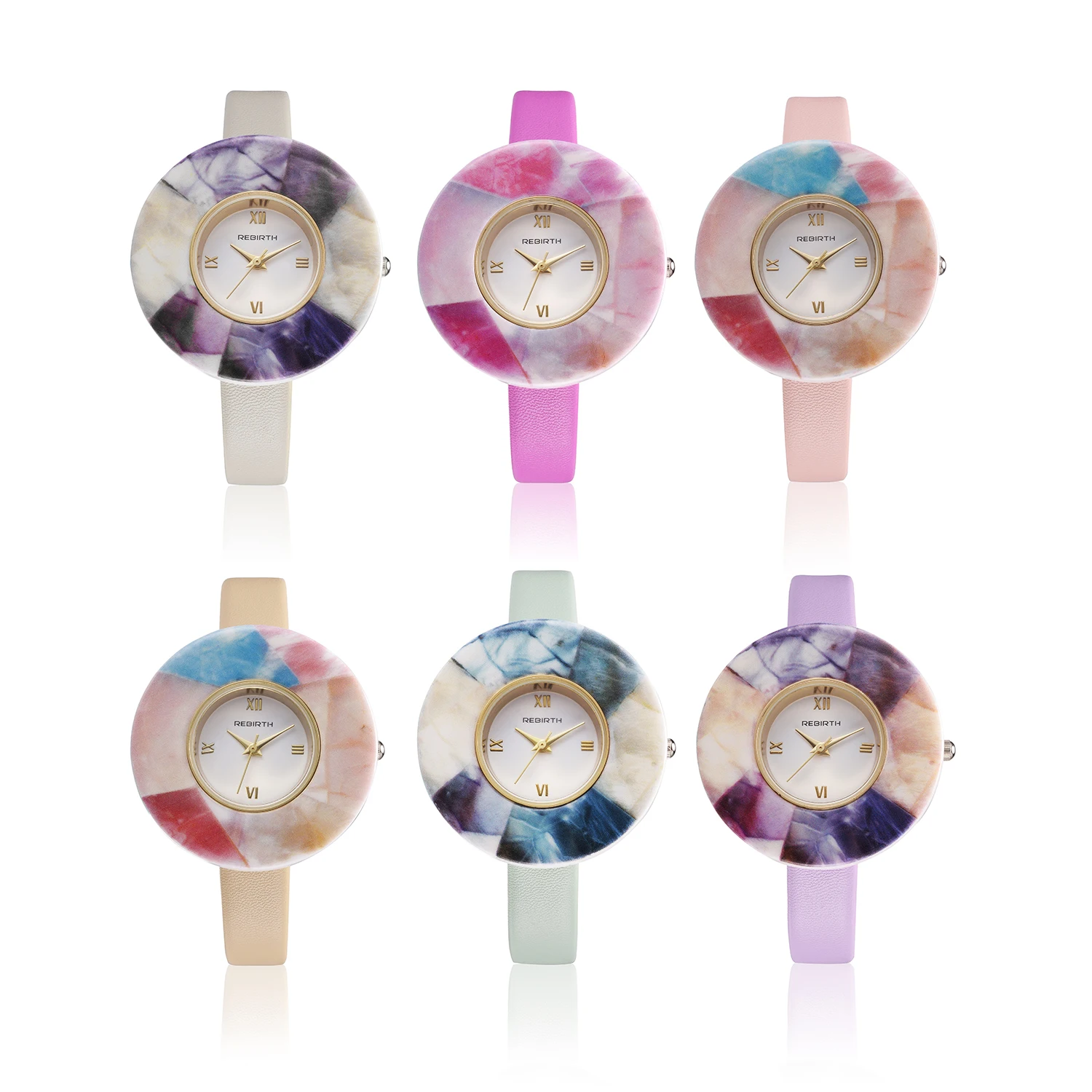 

REBIRTH Luxury Lady style Women Dress Quartz Watch Leather Band Stone Case Casual Ladies Wristwatch Fashion Female Clock Gift