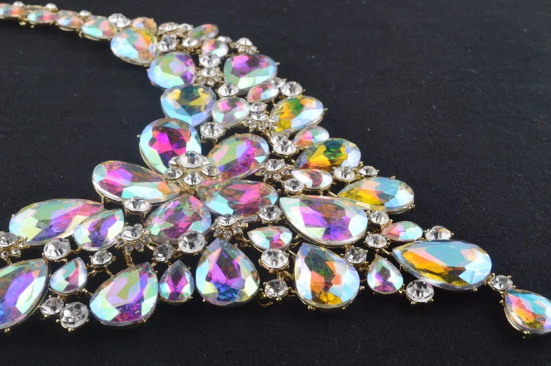 Роскошный свадебный комплект Стразы ожерелье серьги кристалл AB Цвет Аврора