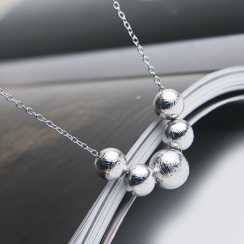 

Natural Gibeon Iron Meteorite Pendants 8-10mm Ball Sphere Moldavite Silver Round Beads New Women Men Necklace AAAAA