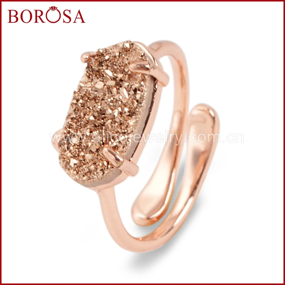 BOROSA 5 шт. розовое золото цвет коготь шестиугольник Радуга Титан Druzy кольцо, мода Drusy зубец установка кольца украшения для женщин ZG0320