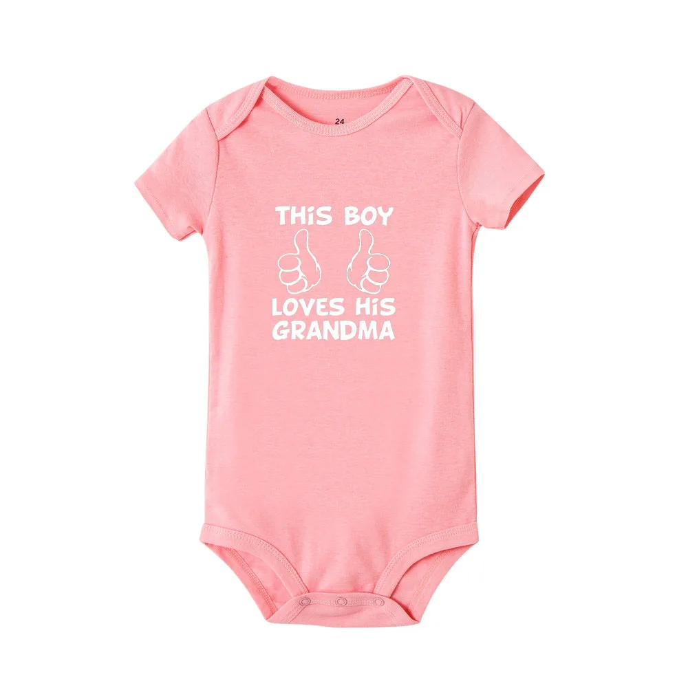 Боди с короткими рукавами и надписью «This Boy Love His Grandma» для новорожденных, повседневный комбинезон, летняя хлопковая одежда для детей от 0 до 24 месяцев