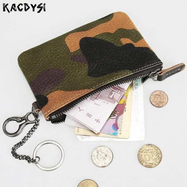 Мини кошелек мужской из натуральной кожи винтажный тонкий бумажник на молнии с