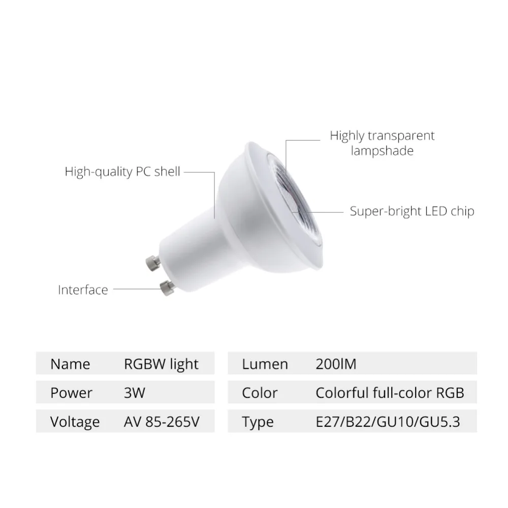 Foxanon rgb Светодиодная лампа 3 Вт E27 GU10 GU5.3 B22 СВЕТОДИОДНАЯ Лампа светильник AC85-265V RGBW