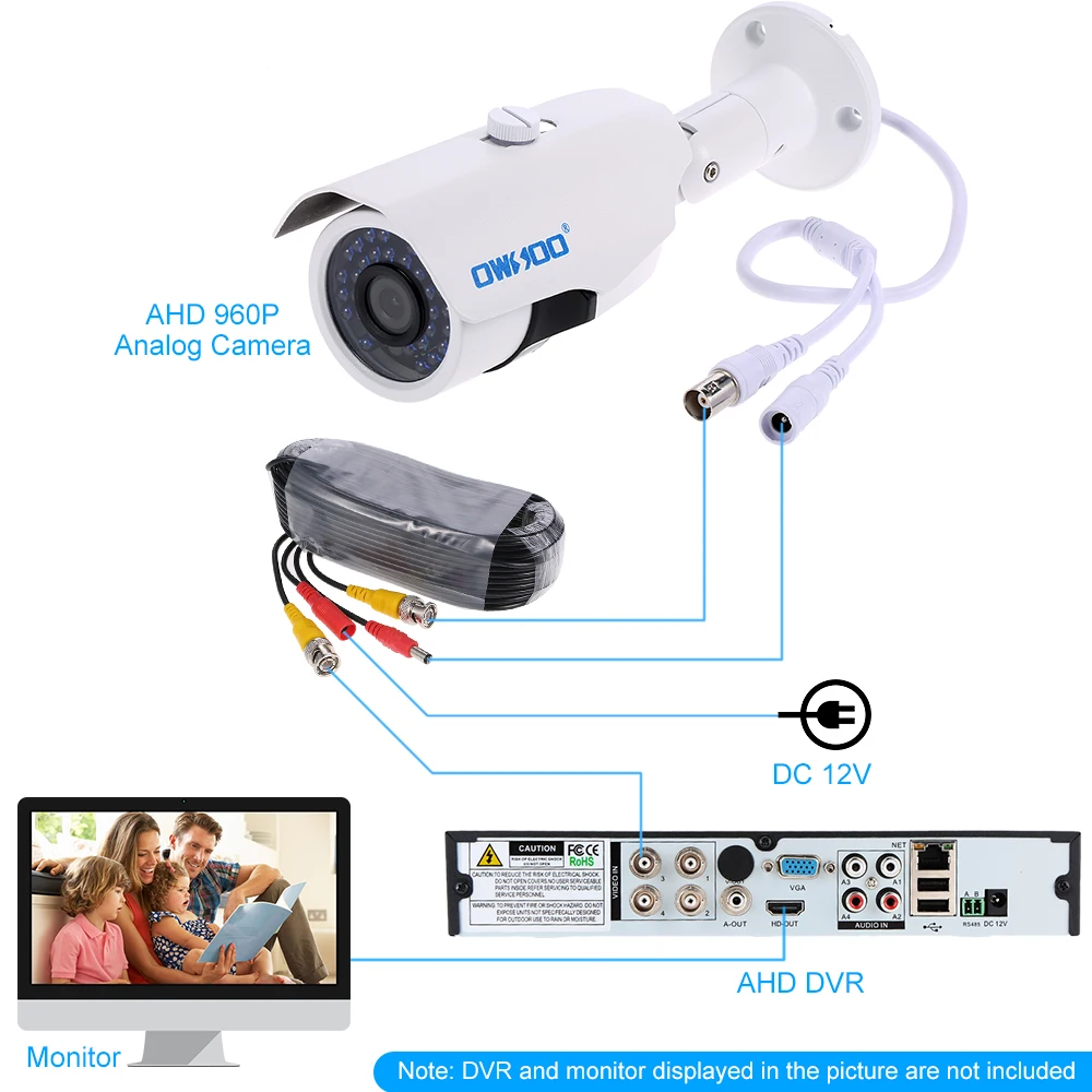 OWSOO4 * 720P AHD IRCCTV камера + 4*60 футов кабель видеонаблюдения поддержка IR-CUT ночного