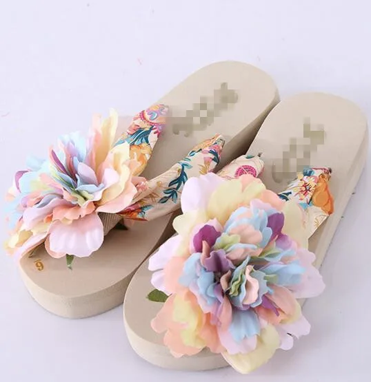 

2017 new summer women's slippers flowers sandals anti-skidding wedges flip flops Bohemia Vacation style B19
