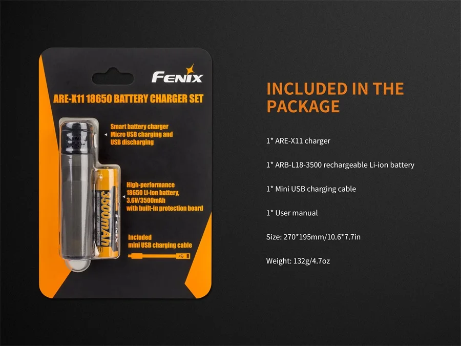 Новинка 2018 зарядное устройство Fenix USB зарядка аккумулятор 18650 литий ионный