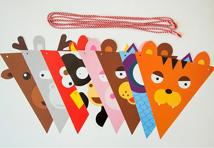 Гирлянда с милыми мультяшными животными и флажками праздничные принадлежности