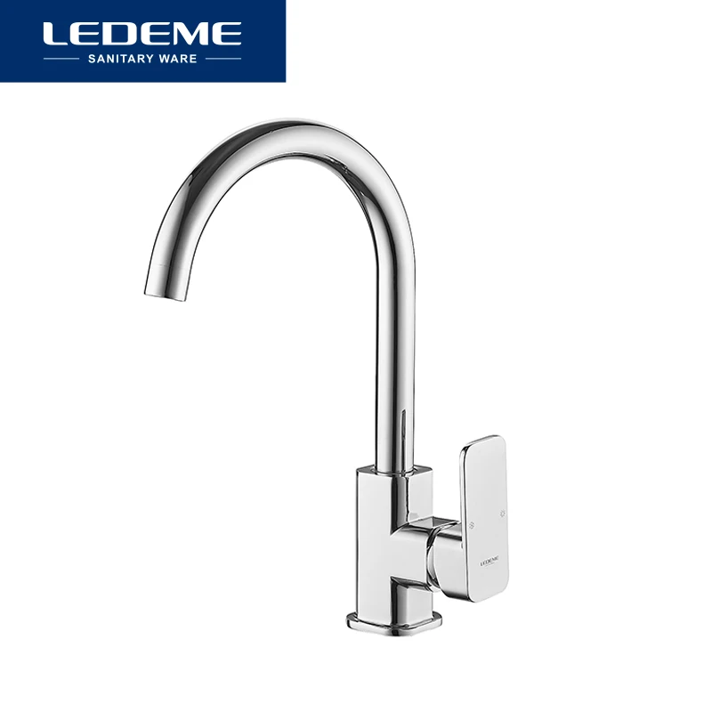 LEDEME Chrome Кухня кран раковина смеситель поворотным носик кран классический поворотный Медь одно отверстие Кухня смесители краны