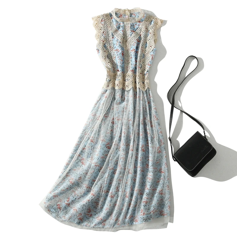 2019 летнее платье Для женщин элегантного кружева Цветочный принт сетка шифон