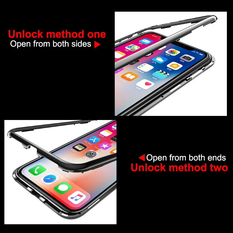 Магнитный чехол Magneto Magnetic Adsorption для iPhone X XS Max XR 7 8 Plus с закаленным стеклом 6S 6.