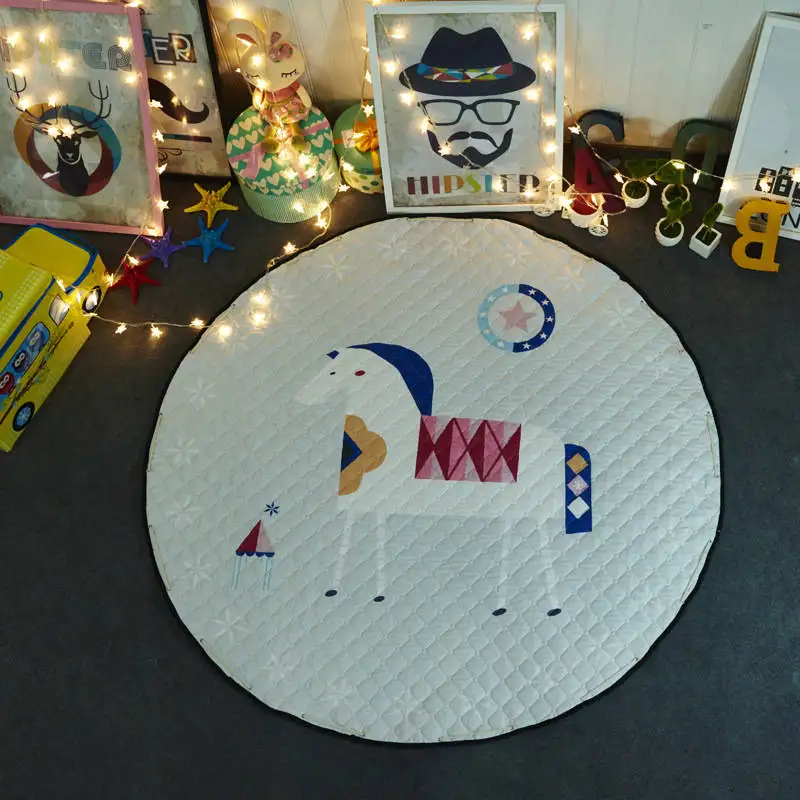 Cartoon Round Infant Crawling Mat Children Toys Storage Bag Baby Kids Floor Play Drawstring Toy Organizer|storage organizer|storage bag babytoy