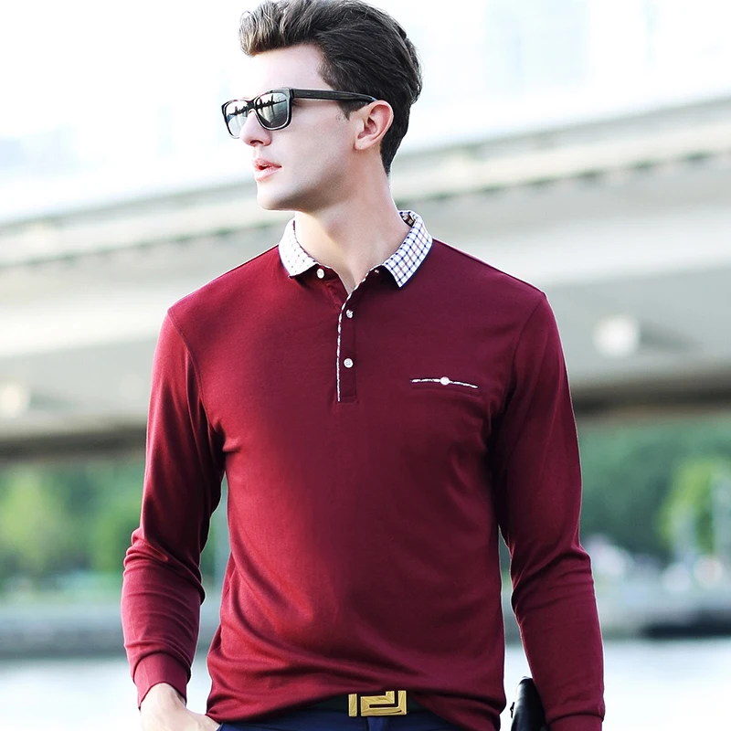 Осенние новинки 2016 г. Мужская футболка с длинными рукавами поло хит сезона лацкан