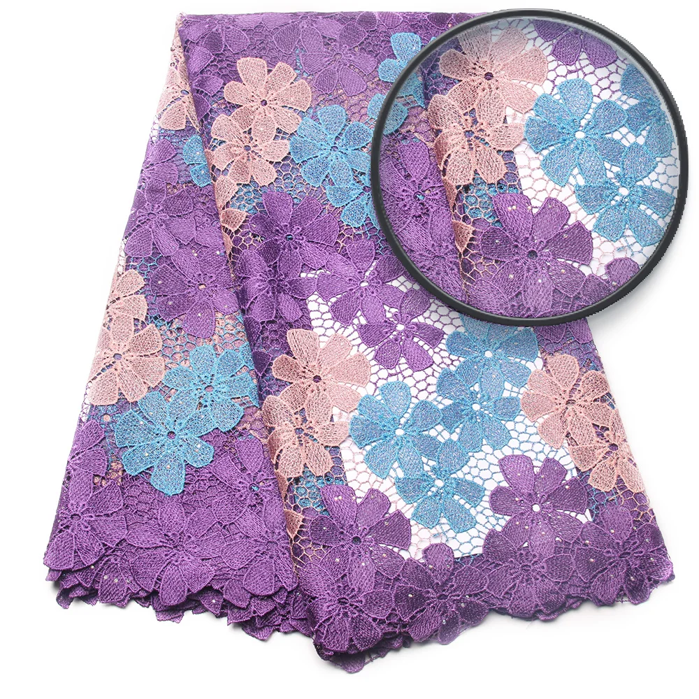 Горячая продажа Африканский 2017 фиолетовый кружевной ткани с камнями для