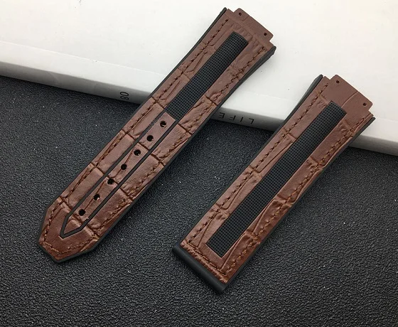 Dark brown 6 Чёрный; Коричневый Красный 25*17 мм лошадь Корова кожа резиновая силиконовая ремешок для часов для Hublot ремешок Big bang ремень Аутентичные - Цвет ремешка: Dark brown 6