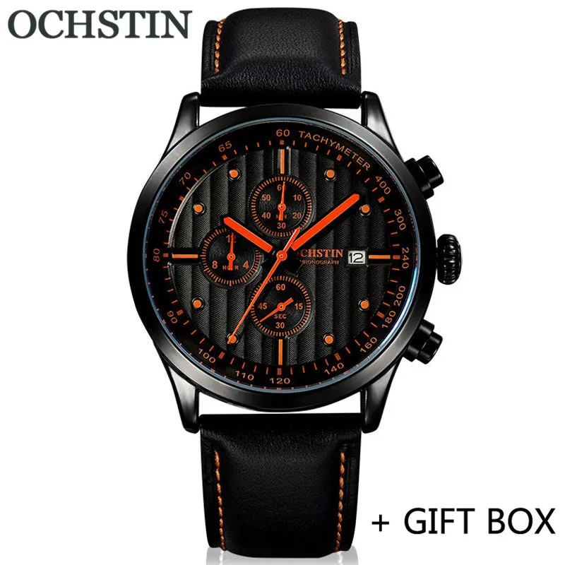 GQ04201 with box OCHSTIN мужские наручные часы Топ люксовый бренд Хронограф Календарь спортивные мужские часы военные армейские из натуральной кожи мужские кварцевые часы 042 - Color: GQ04201 with box