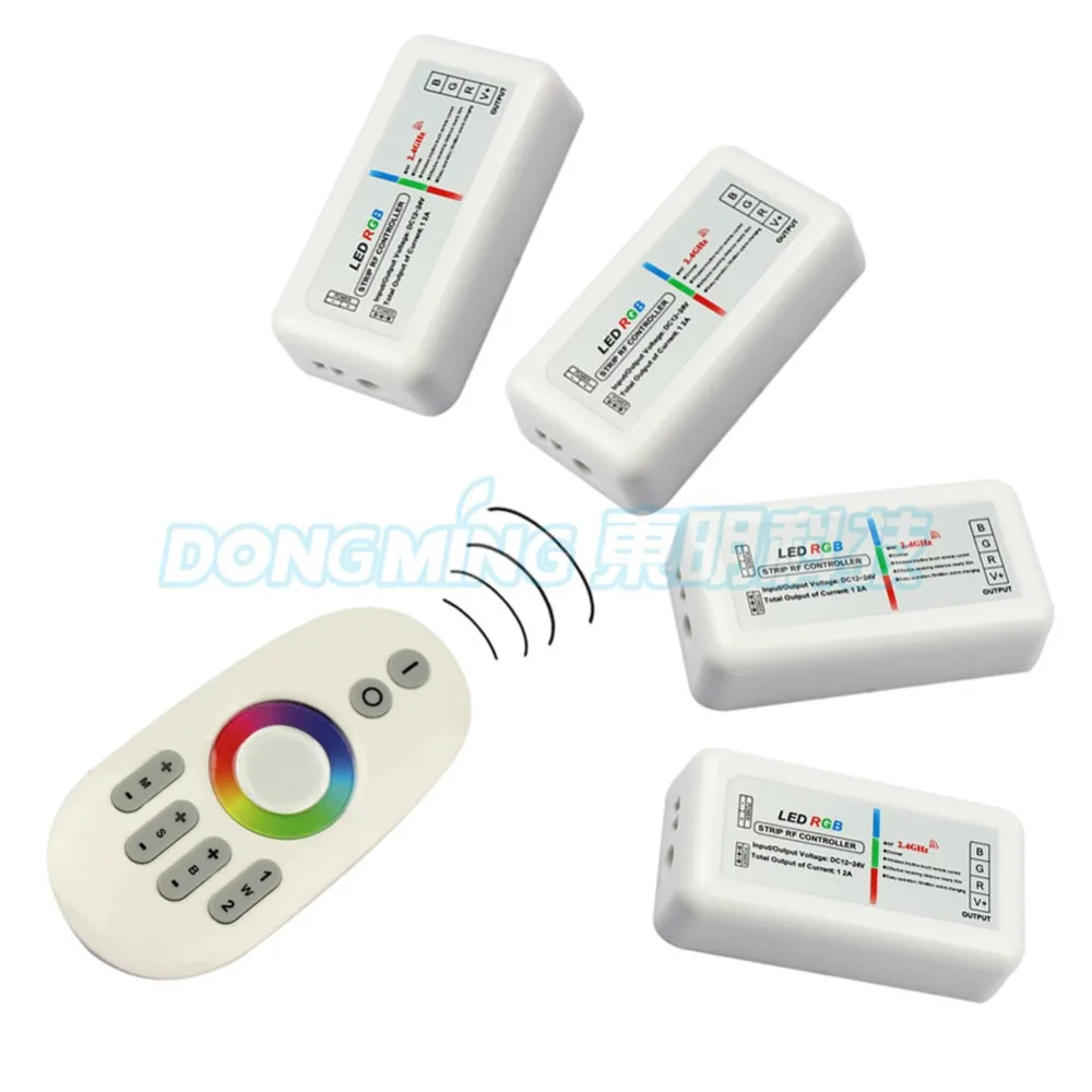 Фото 1 шт. пульт дистанционного управления + контроллер 4x RGB, 4-зонный 2,4G RGB светодиодный контроллер с диммером сенсорный беспроводной пульт дистан... №1
