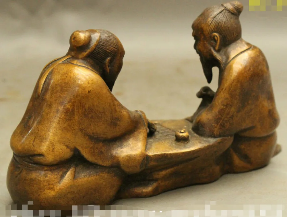 8-дюймовая Архаическая китайская Бронзовая статуя 2 старика бессмертный Бог