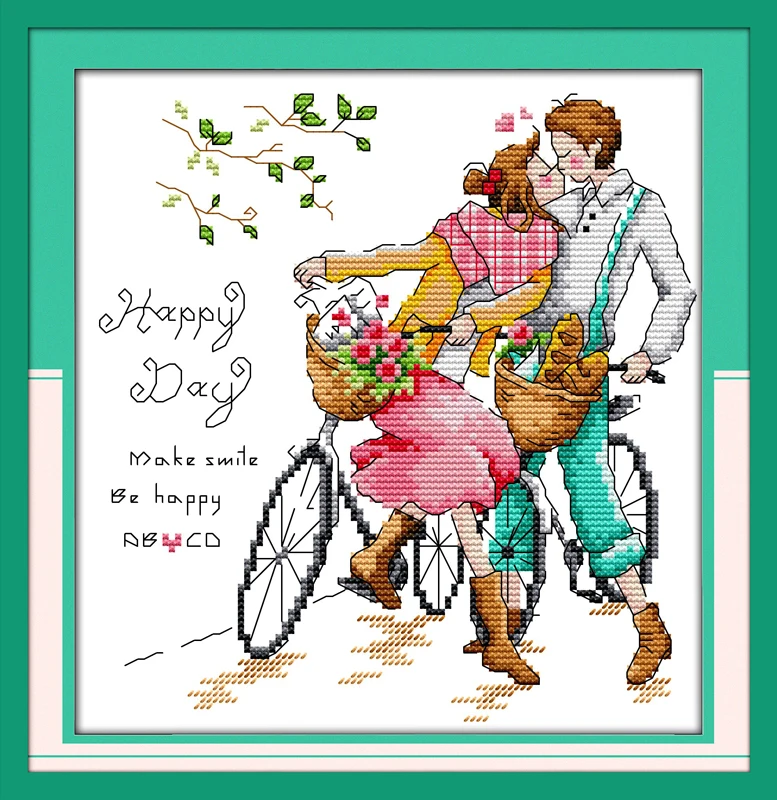 

Romantic kiss cross stitch kit cartoon lover count pre-print 18ct 14ct 11ct hand embroidery DIY handmade needlework supplies bag