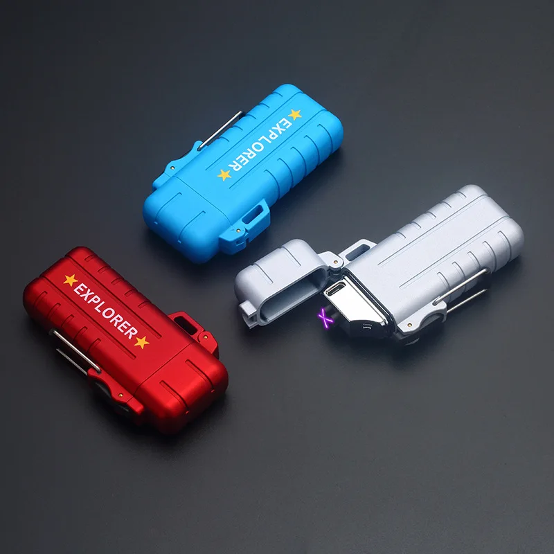 Металлический Чехол, ветрозащитная usb зарядка, Электронная трубка, зажигалка, для улицы, водонепроницаемая, двойная дуга, импульсная зажигалка, плазменные зажигалки для сигар