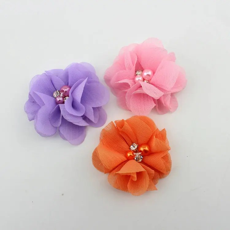 Шифоновые цветы с жемчугом 5 см аксессуары сделай сам для маленьких девочек