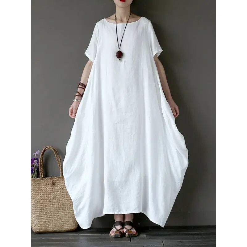 Летние повседневные белые простые женские длинные платья в японском стиле