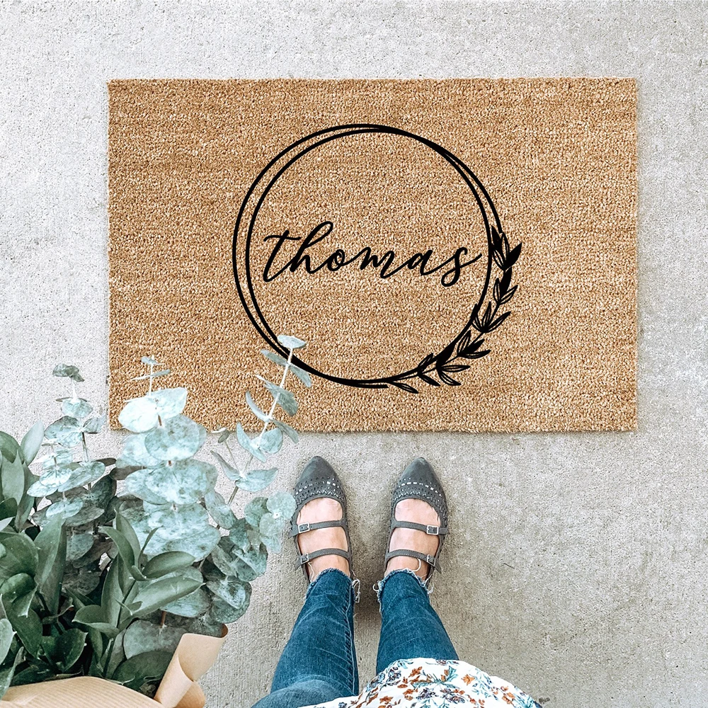 

Flowers Custom Doormat Wedding Gift, Custom Doormat Anniversary Gift Personalized Door Mat Custom Name (not include mat) LC1113
