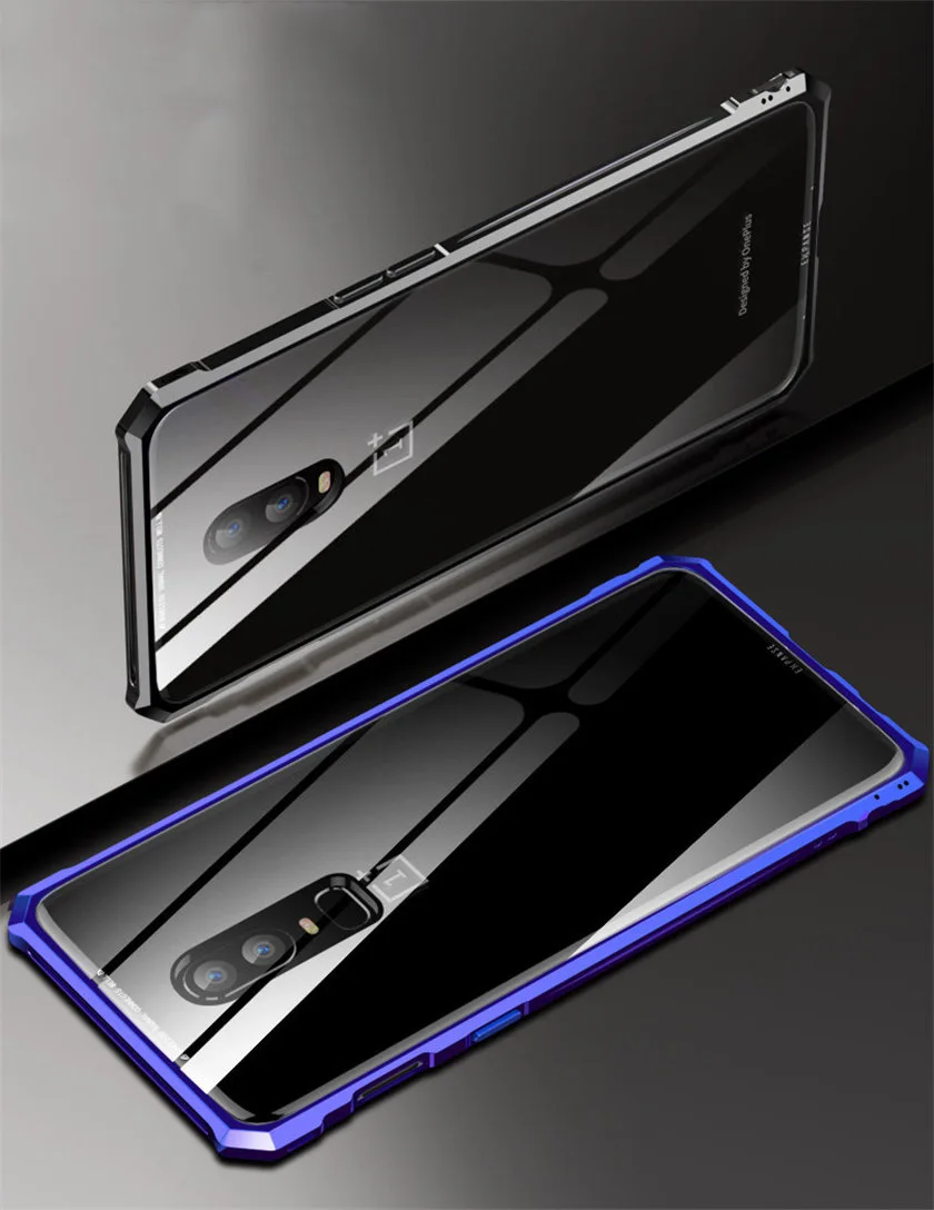 Чехол для Oneplus 6 t One Plus 6 t, Роскошный металлический бампер, прозрачная задняя крышка из закаленного стекла для Oneplus 6T 1+ 6 t Capa