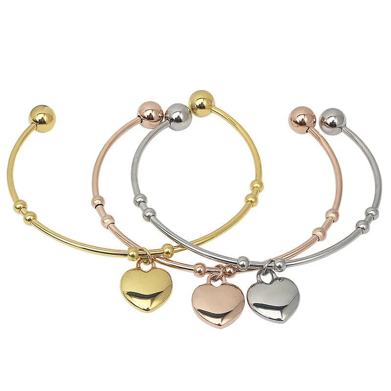 New Bangles design Stainless Steel Yellow Gold Bangle Bracelets Heart Charm Women Costume Jewellery High Quality|yellow gold bangle|design