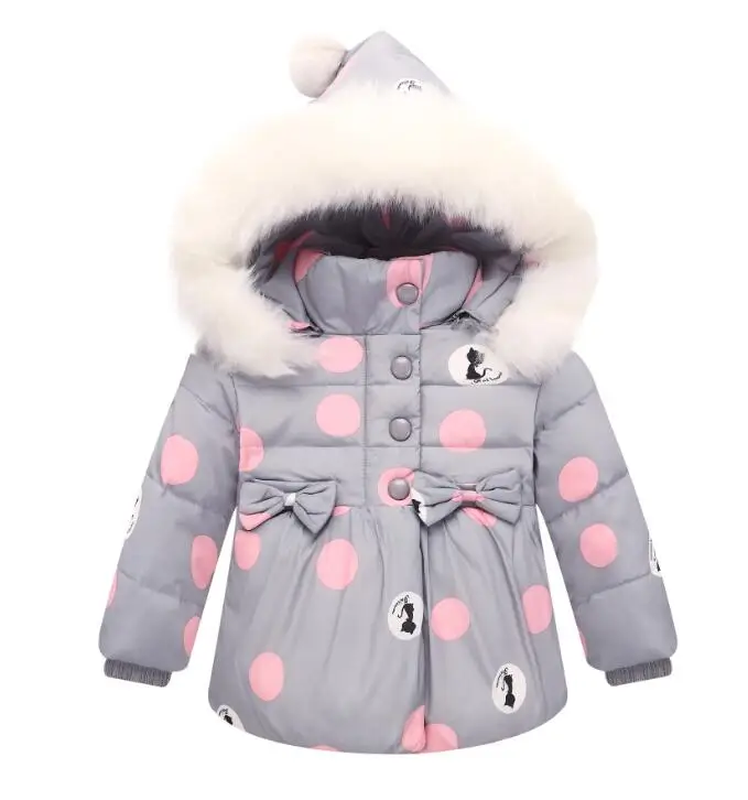 Big Polka Dot White Duck Down Winter Overalls For Girls Down Jacket and Pants Baby Snowsuit Newborn Infant Winter Clothing Set