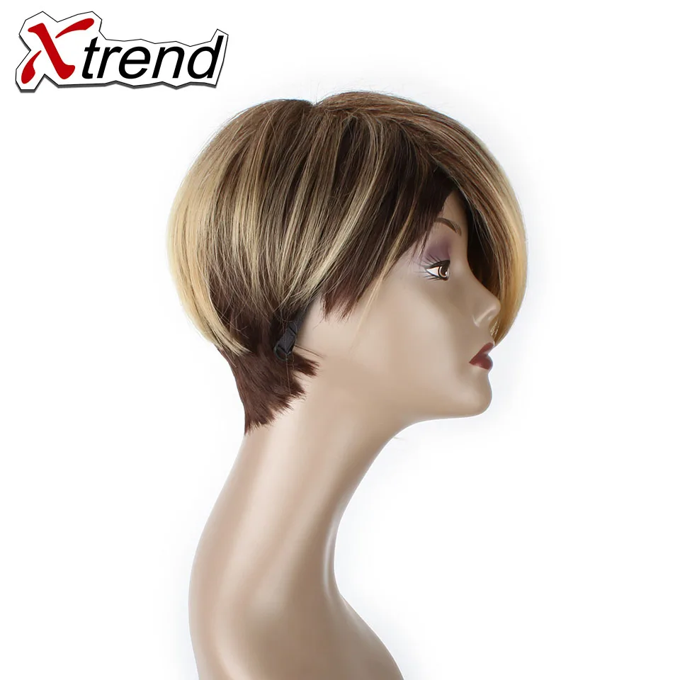 Короткий синтетический парик Xtrend прямые волосы для женщин Ombre блонд высокая