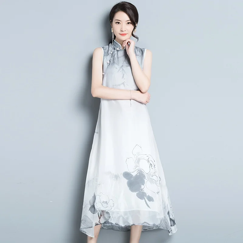 Платье Cheongsam Qipao винтажное платье в китайском стиле с воротником мандарин банный