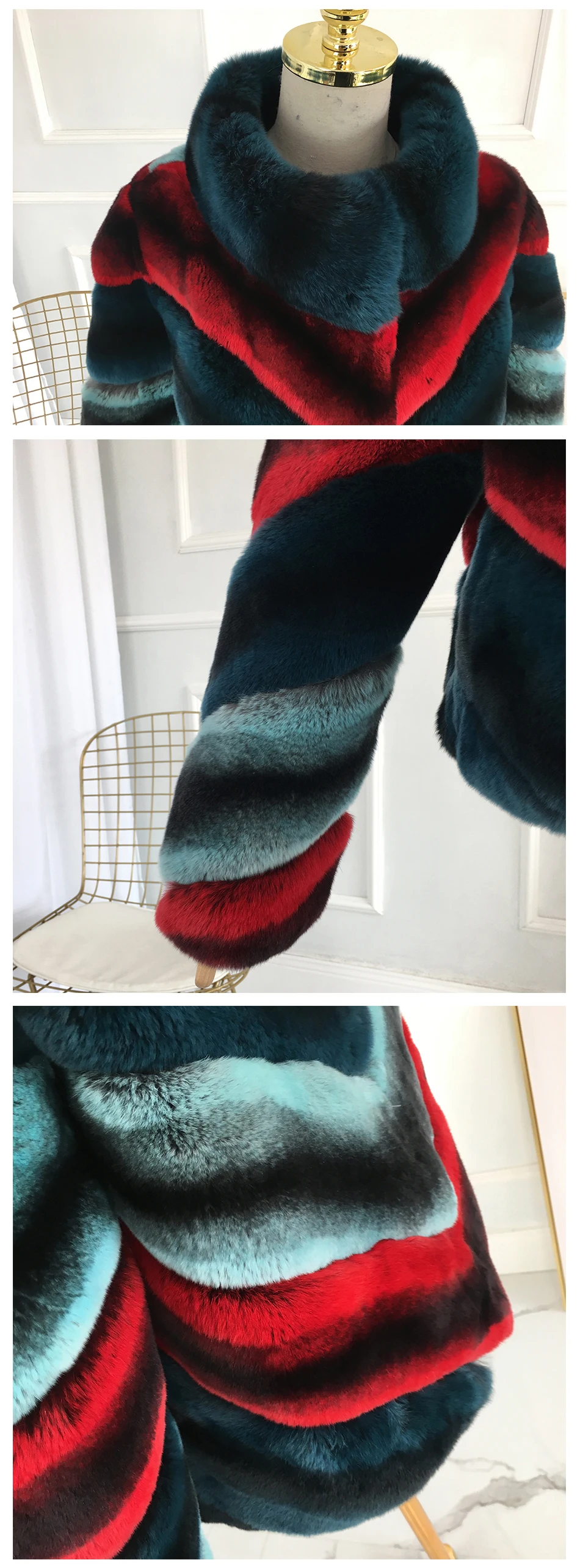 short multicolor rex rabbit fur coat standing color for winter warm thick fur coat jacket genuine rex rabbit fur