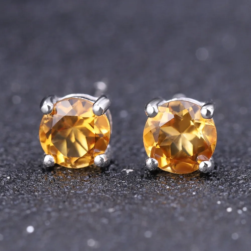 Gem's Ballet 5 мм 0.96Ct круглый натуральный цитрин драгоценный камень серьги гвоздики из натуральной 925 пробы серебряные модные ювелирные изделия для женщин