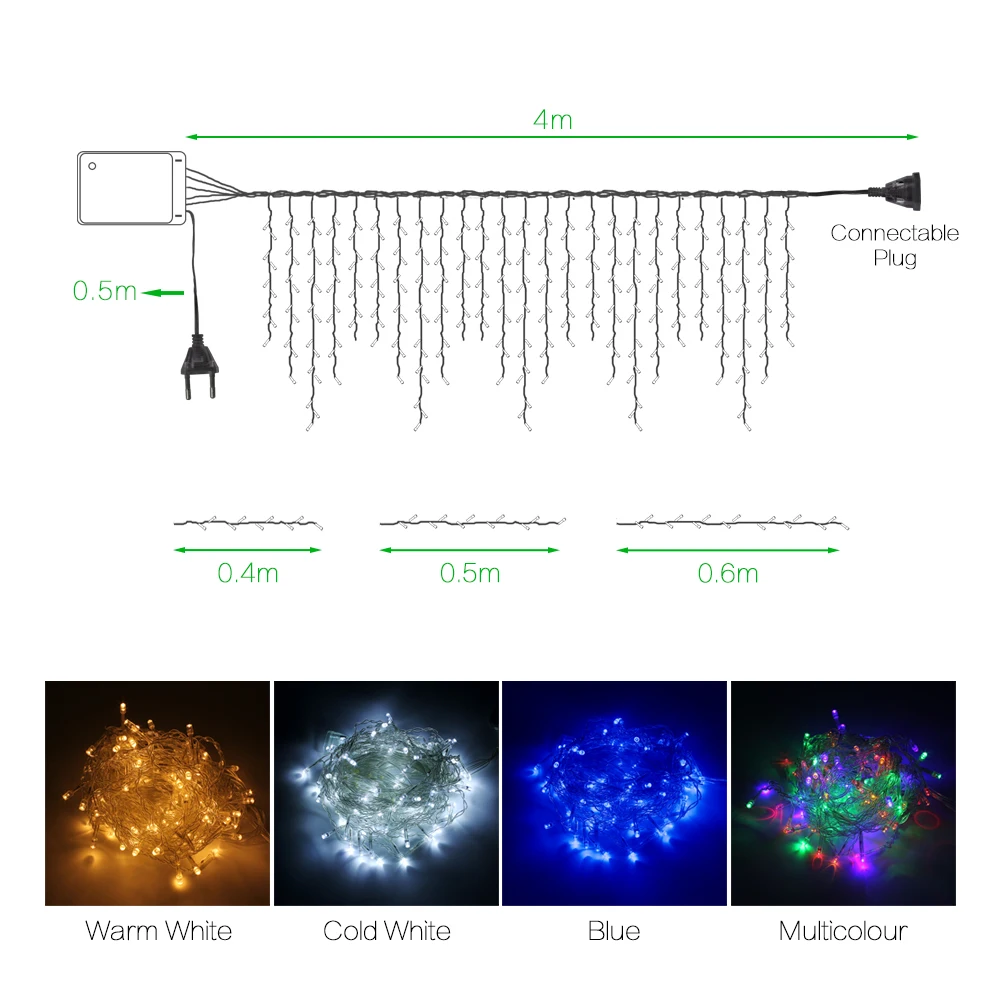 

LED Curtain Icicle String Lights 5M droop 0.4-0.6m Outdoor Decoration fairy light 110V 220V