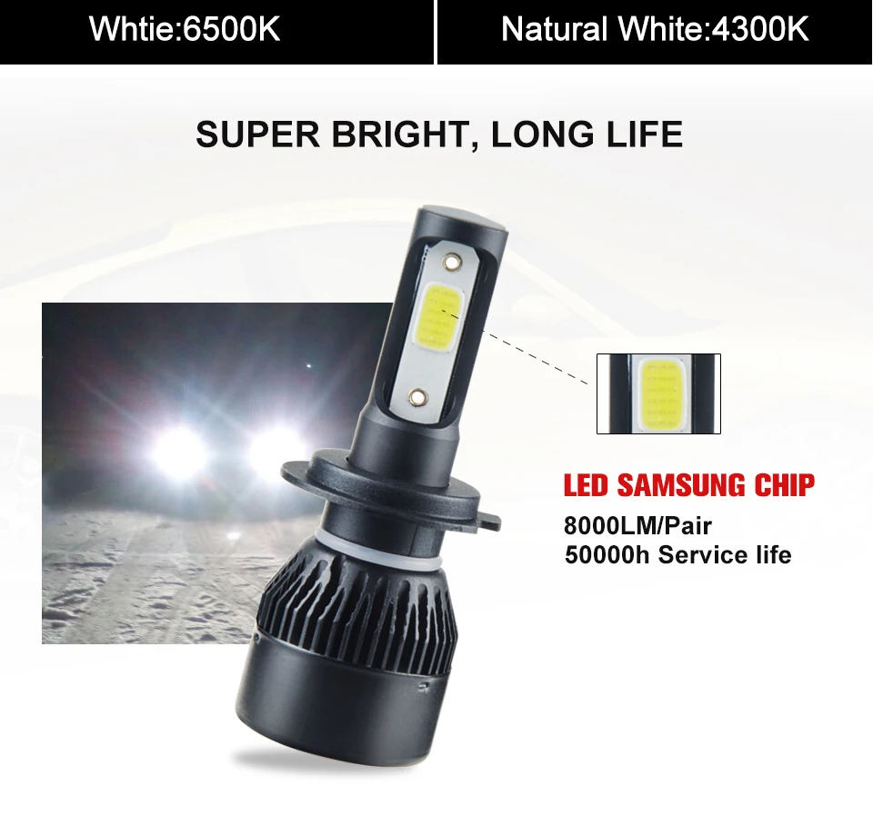 ATcomm H7 H1 светодиодный мини автомобиль сцены H4 авто лампы 9005/HB3 9006/HB4 12V 24V 4300K белый 8000Lm 72 Вт светодиодный H11/H8/H9 автомобильный светильник светодиодный в машине
