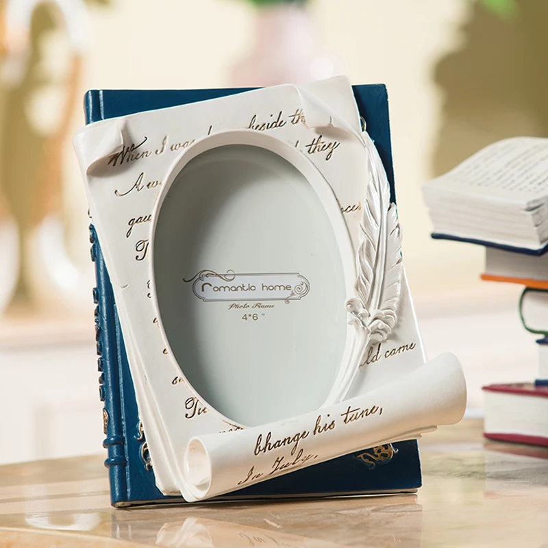 

Unique vintage book style desktop resin photo frame Creative pastoral art decorative photo frame