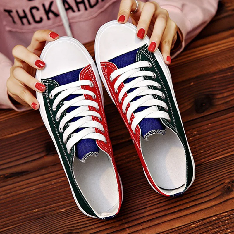 Модная разноцветная женская обувь Новинка 2019 года Повседневная парусиновая