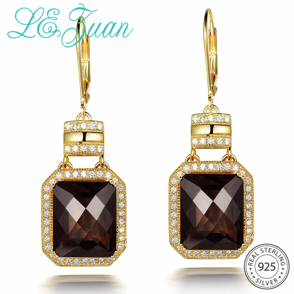 L& zuan натуральный 12.02ct дымчатый кварц Висячие серьги для женщин 925 серебро прямоугольный драгоценный камень золотые серьги Винтаж ювелирные украшения