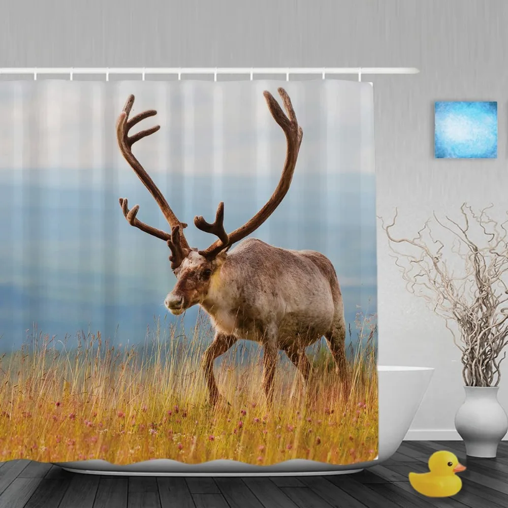 

Beautiful Reindeer Home Decor Shower Curtains Lovely Animals Bathroom Shower Curtain Waterproof Polyester Fabric With Hooks